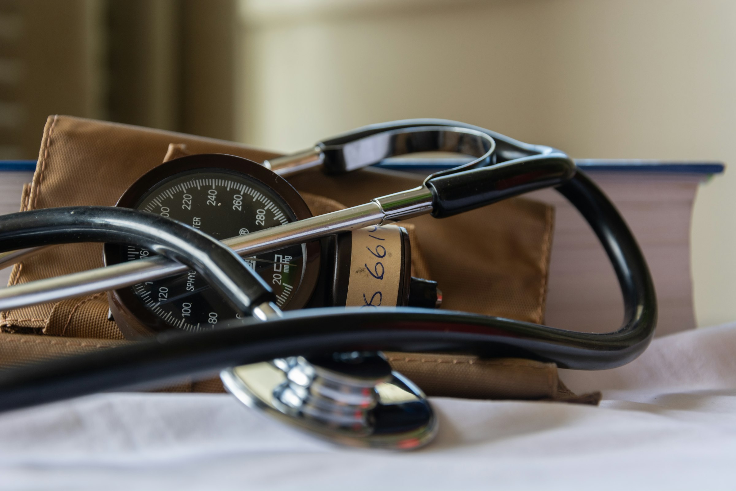Blood pressure monitor used during an annual physical exam at Whitfield Family Practice in Decatur, AL